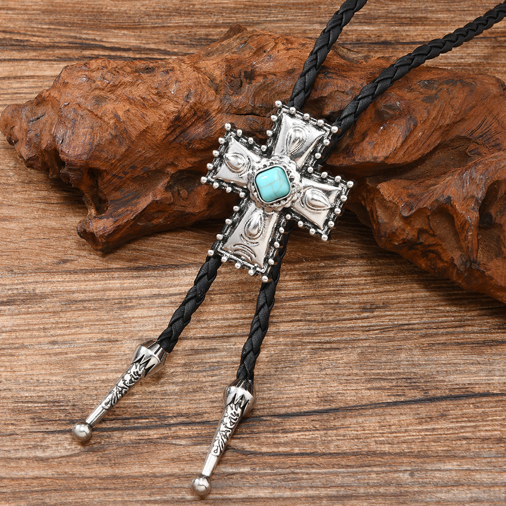 New Cross turquoise bolo tie pendant sweater chain western cowboy bolo tie necklace - Image 2