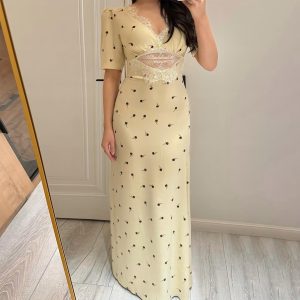 Women's clothing 2025 autumn new fashion V-neck lace stitching dress sweet date gentle style