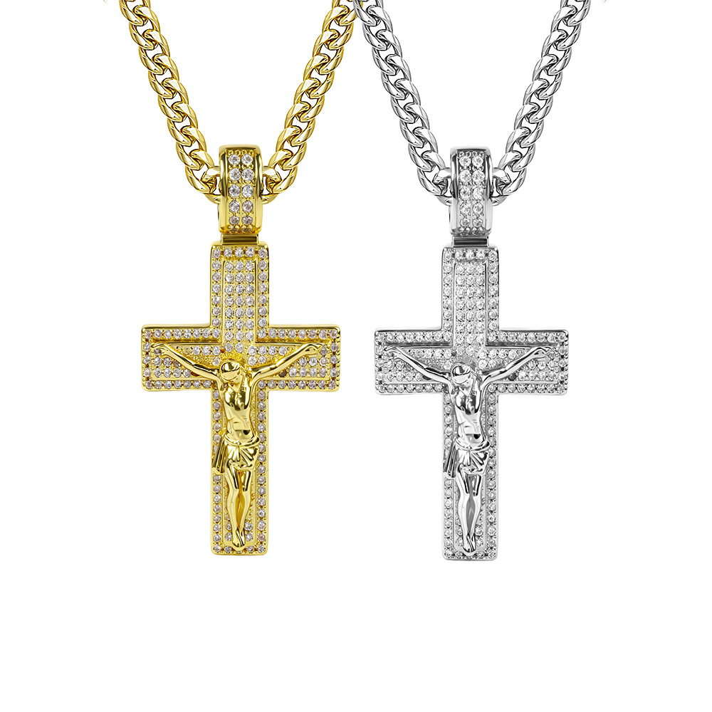 Vintage cross pendant necklace copper inlaid zircon micro-inlaid hip hop men's accessories jewelry accessories personality - Image 5