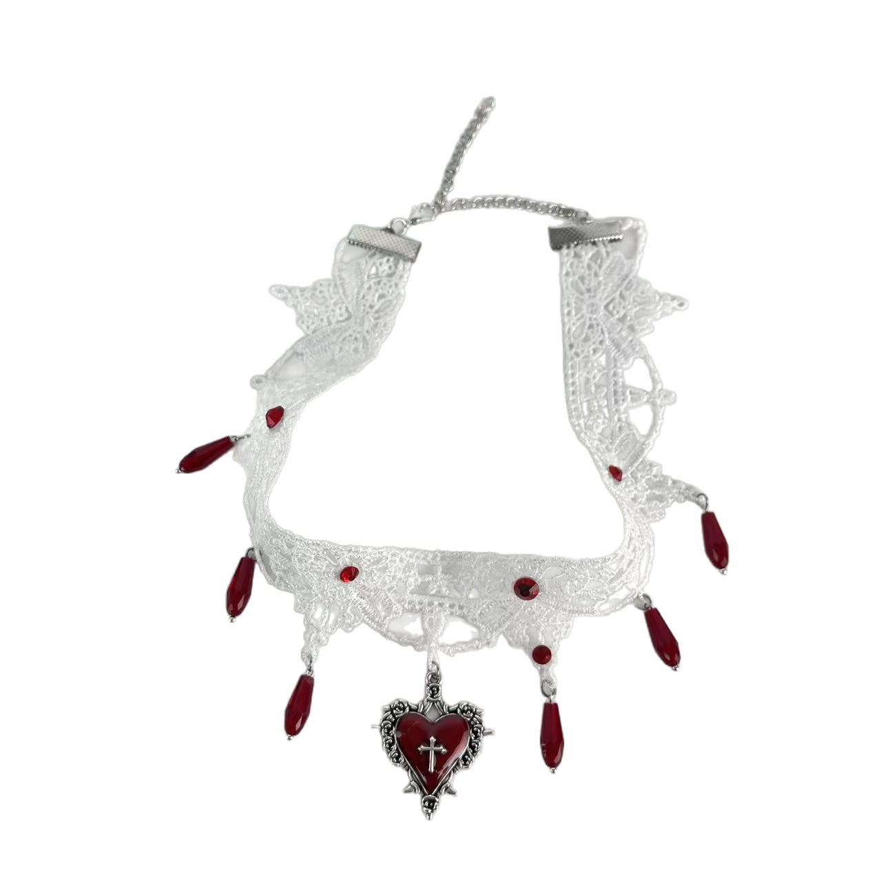Halloween love cross white lace necklace choker neck band fashion high sense clavicle chain accessories women - Image 5