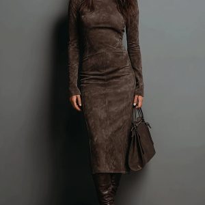 European and American style sexy women's wear Amazon new deerskin long sleeve slim-fit sheath dress