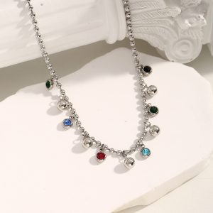 Ornament necklace beads sweater chain female colorful crystals clavicle chain all-match mixed color stainless steel ornament jewelry chain