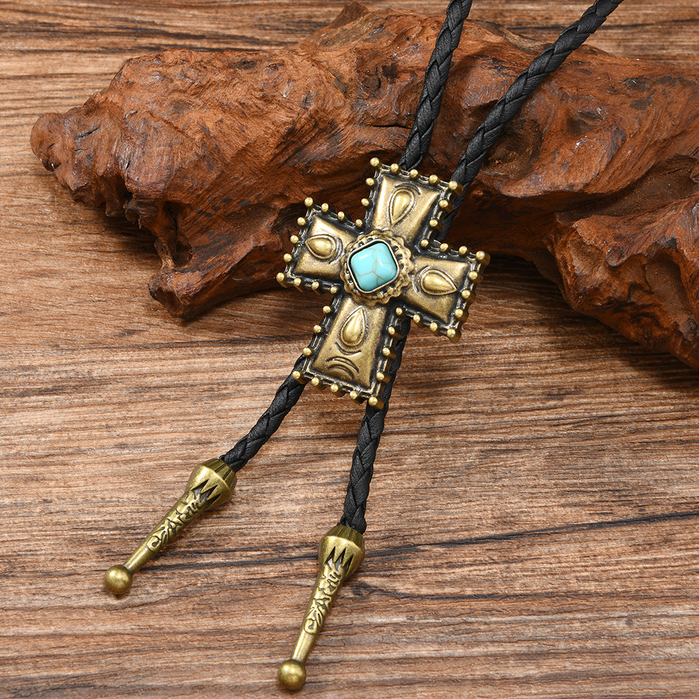 New Cross turquoise bolo tie pendant sweater chain western cowboy bolo tie necklace - Image 3