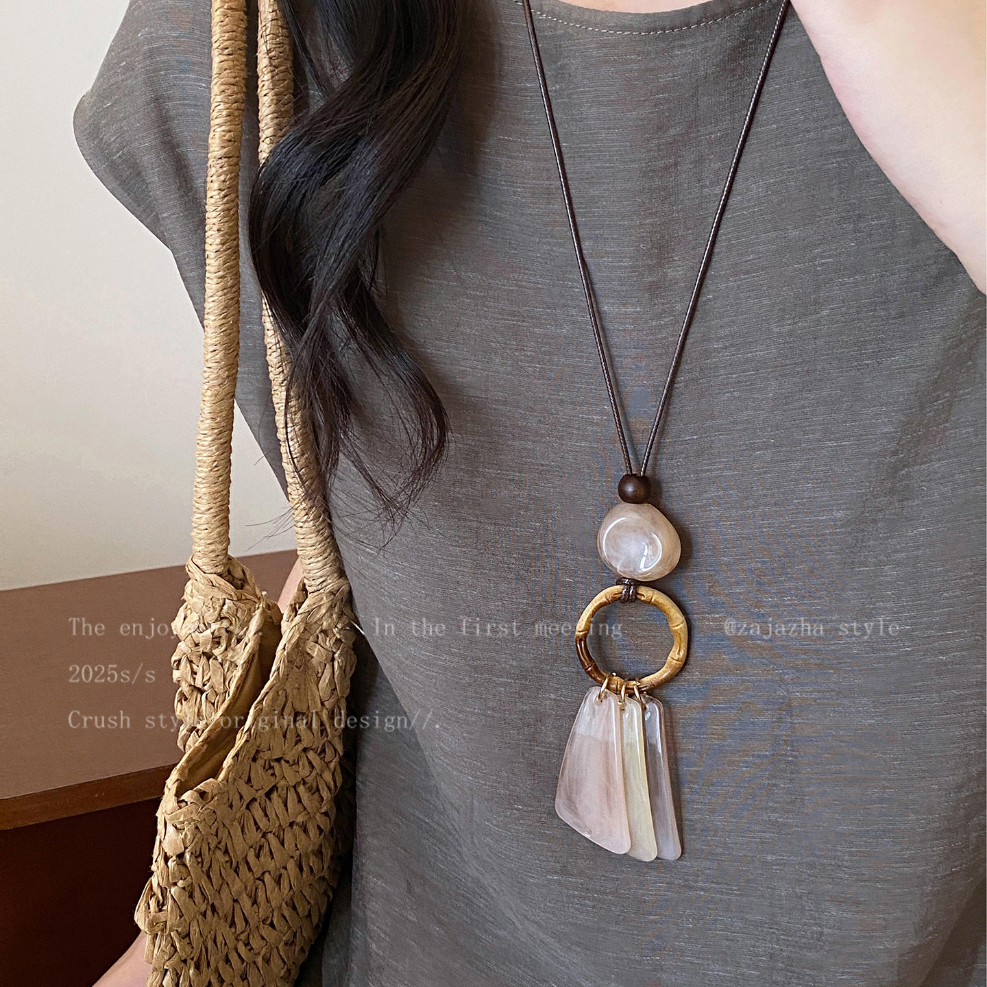 Bring your own aura ~ Maillard Brown blooming long necklace women's early autumn halter special-interest design sweater chain accessories - Image 3