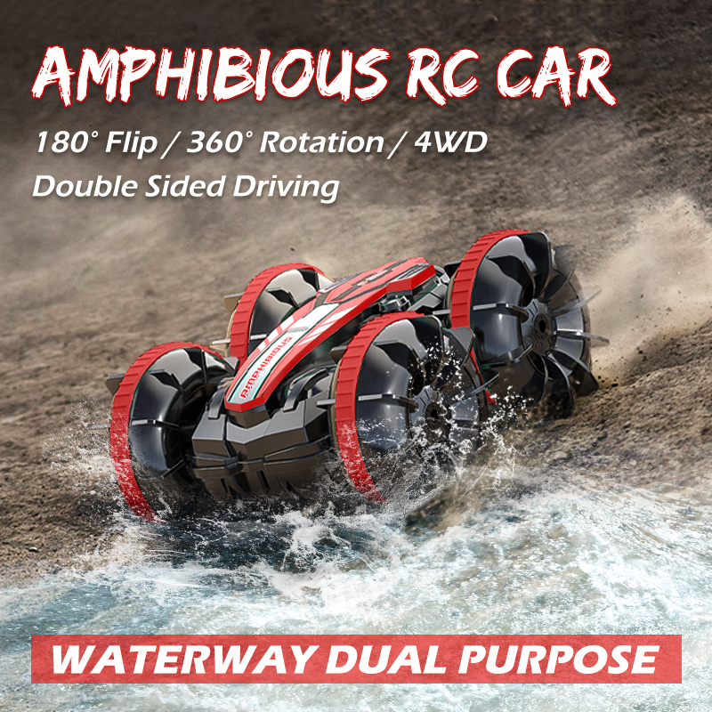 Remote Control Car 2.4G Rc Boat Waterproof Controlled Amphibious Stunt Car 4WD All Terrain Beach Pool Toys for Boys Girls Gift