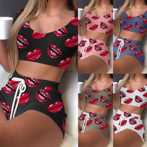 Summer Ladies Pajamas New Sexy Shorts Underwear Pajamas Two-Piece Sexy Printed Round Neck Printed Casual Pajamas Home Wear Set