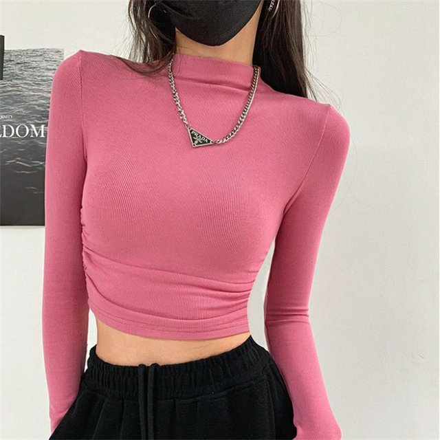 Turtleneck Long Sleeveless Women's T-shirt 2024 Spring New Fashion Crop Top Tees Y2K Tops Female Coquette Korean Popular Clothes - Image 10