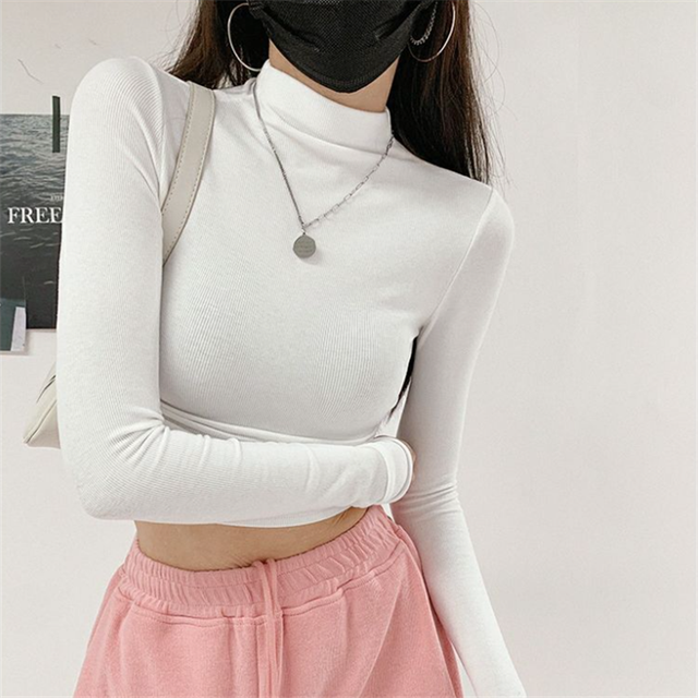 Turtleneck Long Sleeveless Women's T-shirt 2024 Spring New Fashion Crop Top Tees Y2K Tops Female Coquette Korean Popular Clothes - Image 11