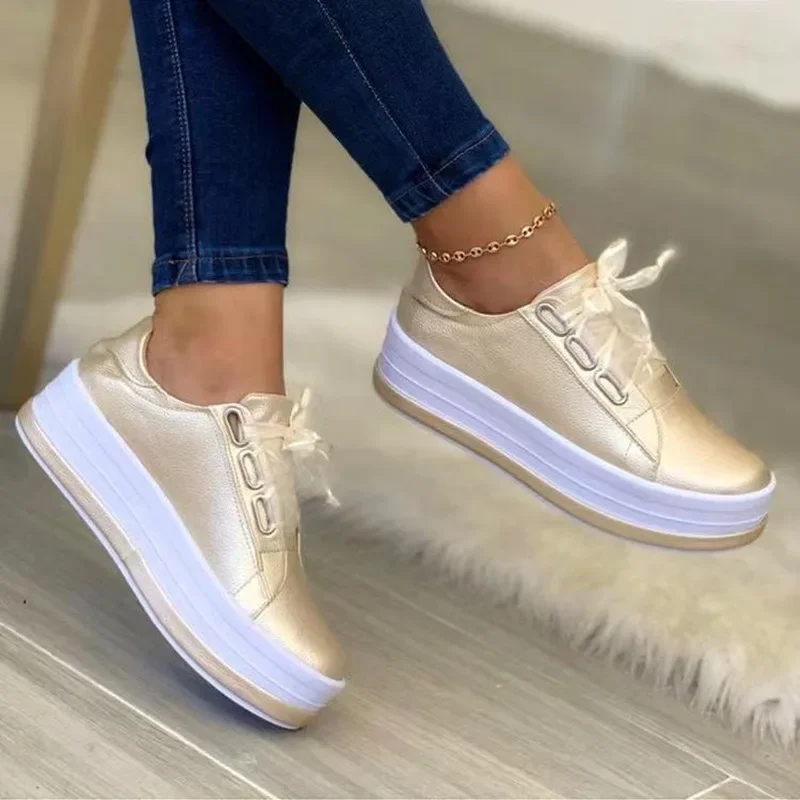 Women Casual Shoes New Lace-Up Womens Sneakers Platform Shoes for Women 2024 Hot Sell Comfortable Women's Flats Zapatos Mujer - Image 2