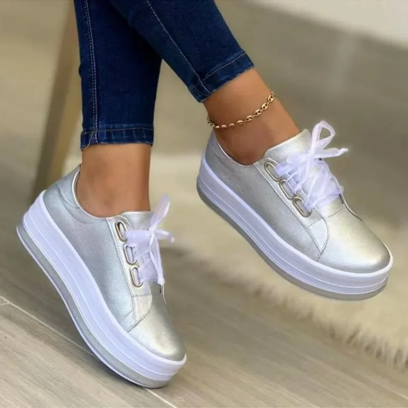 Women Casual Shoes New Lace-Up Womens Sneakers Platform Shoes for Women 2024 Hot Sell Comfortable Women's Flats Zapatos Mujer - Image 3