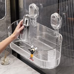 Suction rack bathroom toilet wall-mounted punching-free hand washing washstand cosmetics wall hanging storage box