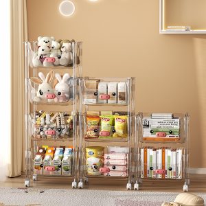 Internet celebrity transparent trolley rack Book Magazine children's toy storage rack household multi-tier movable storage