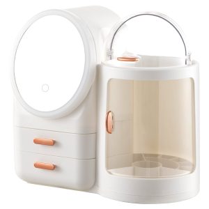 LED fill light mirror cosmetics storage box light luxury dresser table storage box with mirror cosmetic case simple large capacity