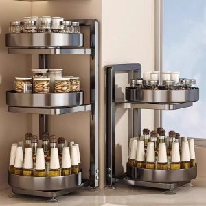 Kitchen rotating spice rack seasoning product shelf double-deck home countertop corner seasoning cruet shelf