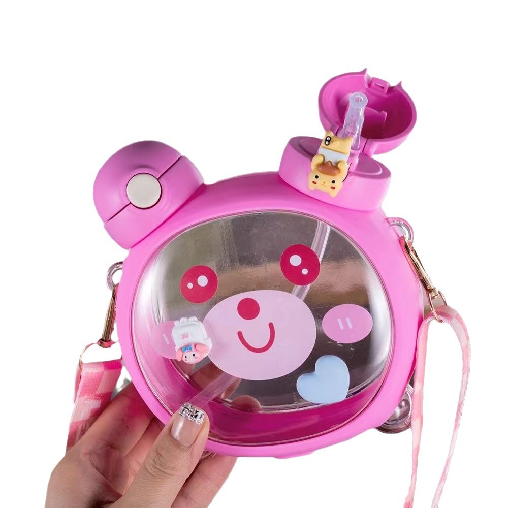 Cute bear water cup for girls good-looking Cup children's cups Cup with straw summer student portable crossbody water bottle - Image 4