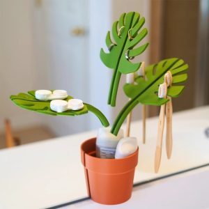 Mirror leaf Monstera deliciosa simulation plant bathroom storage box toothbrush toothpaste holder home decoration
